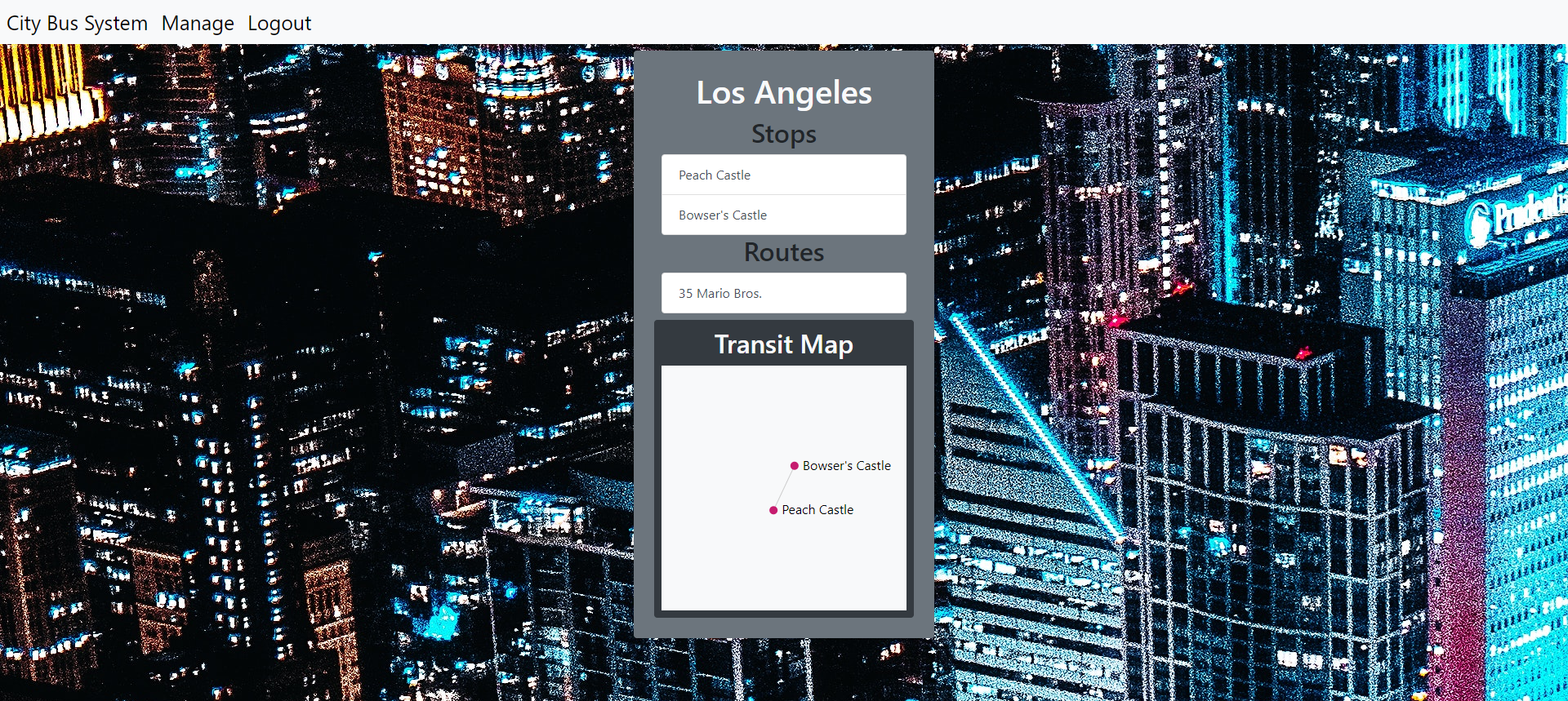 Screenshot of transit map for a city