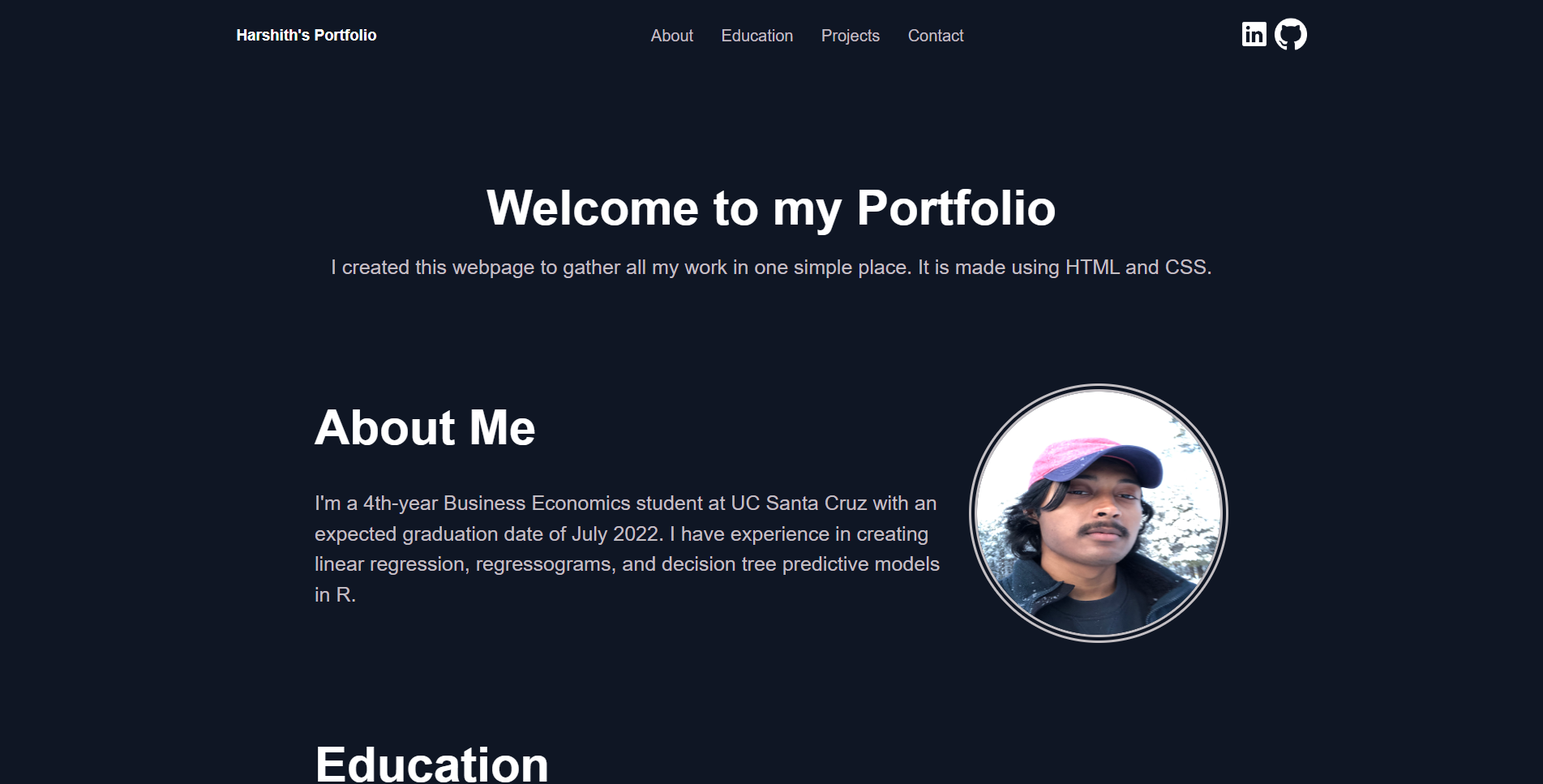 Screenshot of portfolio page